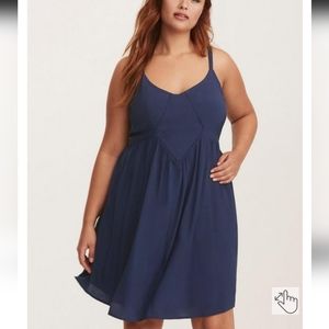 TORRID NAVY CHALLIS CROCHETTRIM TRAPEZE SUNDRESS